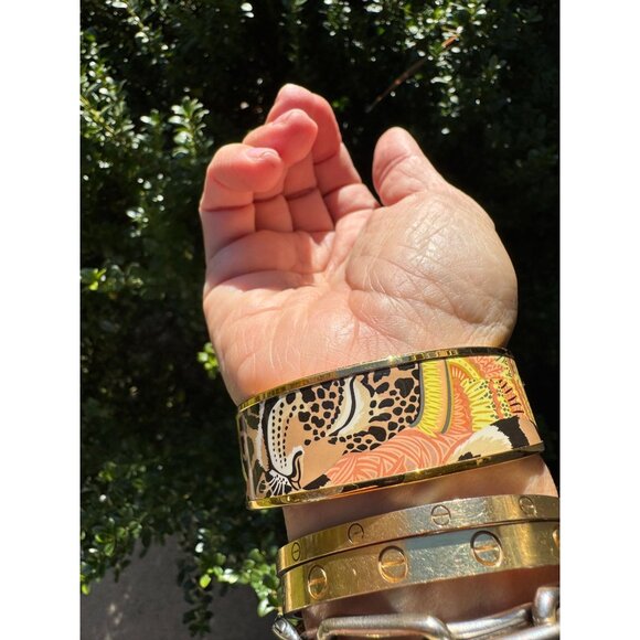 Hermes Bracelet Bangle Cloisonne Rare Enamel Gm Jaguar Quetzal - Picture 5 of 15